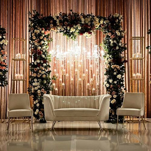 Luxury floral stage with a velvet sofa